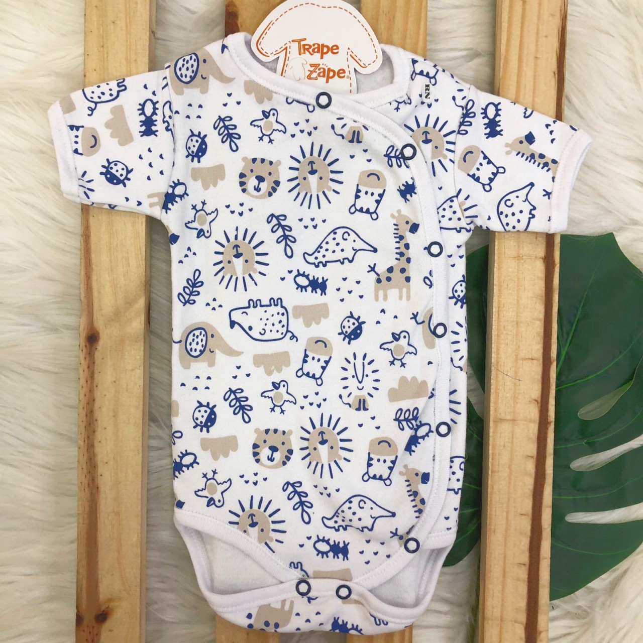  Body Kimono M/c Zoológico bege e marinho